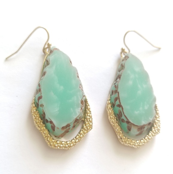 Jewelry - Rough Cut Green Gem Earrings St Pattys Faux Rock